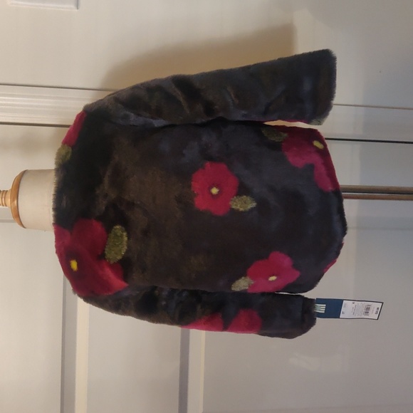 New!Toddler Girl Genuine Kids from Oshkosh Purple/ Ebony/Floral Fuzzy Coat 3T - Picture 5 of 6